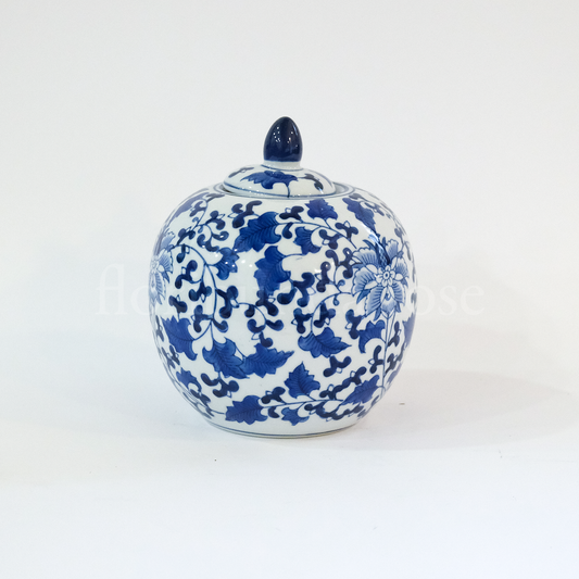 Large Round Blue & White Ginger Jar Vase/Pot